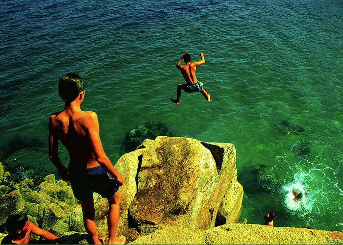 Cliff Diving Greeting Card featuring the photograph Free Fall - Cliff Jumping, Mediterranean, France by Earth And Spirit