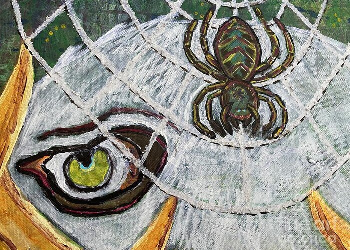 #freedom #eagle #spiderweb #spider #weboflies Greeting Card featuring the painting Freedom from Lies by Sylvia Becker-Hill