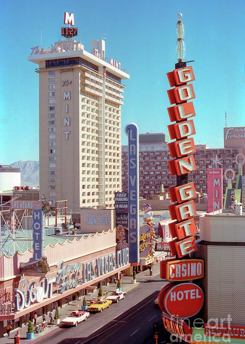 Las Vegas Club Greeting Card featuring the photograph Fremont Street Las Vegas Club The Mint Aftenoon Elevated 1975 by Aloha Art