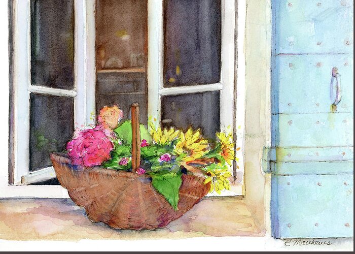 French Window Basket Greeting Card featuring the painting Fresh cut by Rebecca Matthews