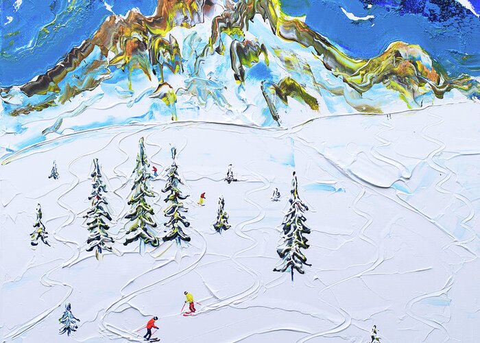 Meribel Greeting Card featuring the painting Fresh Tracks Below Saulire by Pete Caswell
