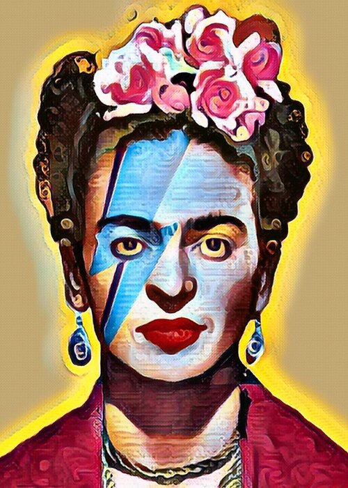 Frida Kahlo De Rivera Greeting Card featuring the painting Frida Kahlo Andy Warhol David Bowie 3 by Tony Rubino