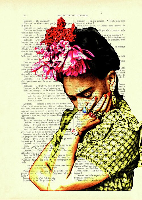 Frida Kahlo Greeting Card featuring the digital art Frida Kahlo portrait in bright colors art by Madame Memento