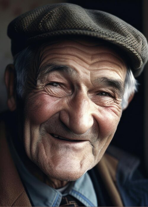 Man Greeting Card featuring the digital art Friendly Old Man Portrait 01 by Matthias Hauser