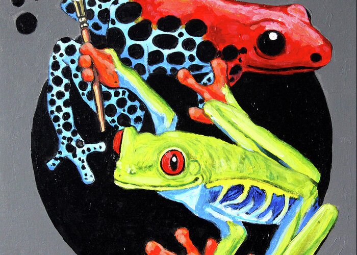 Frogs Greeting Card featuring the painting Frog Painting Dots by John Lautermilch