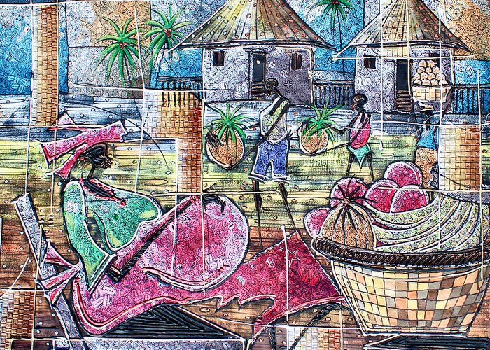 Africa Greeting Card featuring the painting Fruit Selling Village by Paul Gbolade Omidiran
