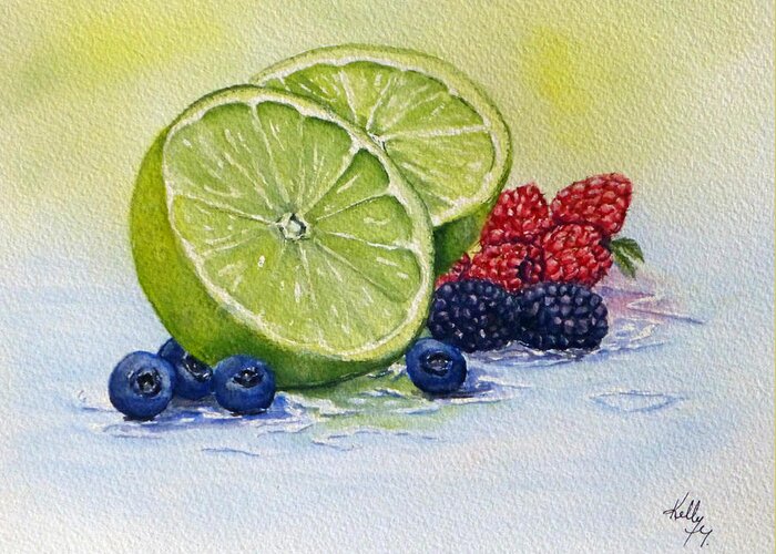 Lime Greeting Card featuring the painting Fruit Still life by Kelly Mills