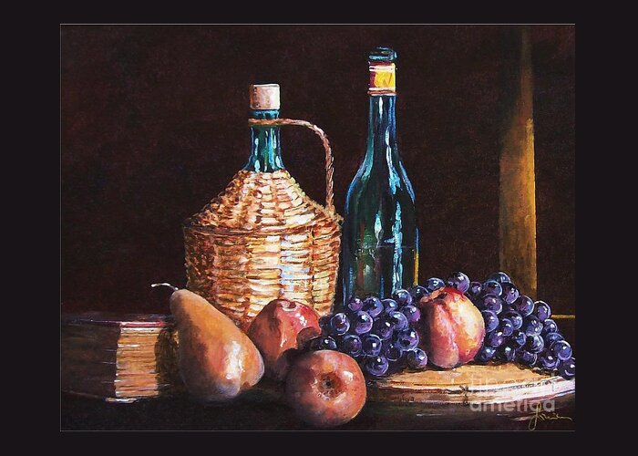Still Life Greeting Card featuring the painting Fruits by Sinisa Saratlic