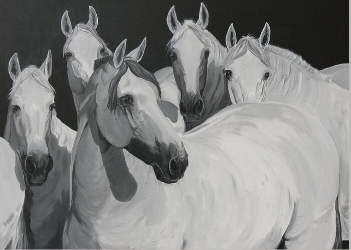 Horse Original Painting Greeting Card featuring the painting Full Attention by Janina Suuronen