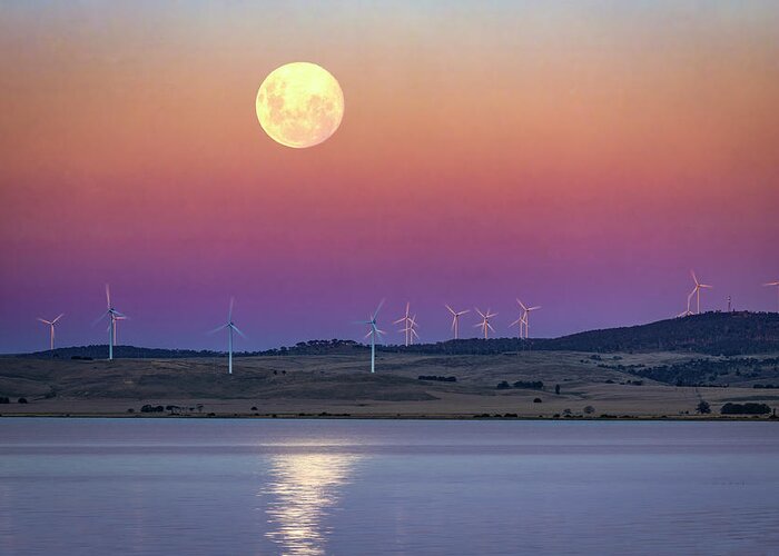 Canberra Greeting Card featuring the photograph Full Moon and Girdle Over Lake George by Ari Rex