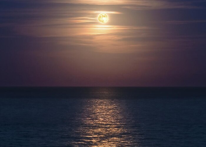 Sea Greeting Card featuring the photograph Full Moon Rising over the Sea by William Dickman