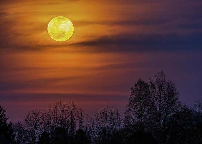 Moon Greeting Card featuring the photograph Full Worm Moon Over Allentown by Jason Fink