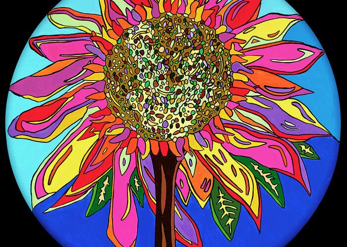 Flower Psychedelic Colorerful Pop Art Greeting Card featuring the painting FunFlower by Mike Stanko
