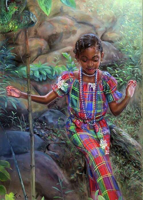 Caribbean Greeting Card featuring the painting Gabrielle Among Bounlders by Jonathan Gladding