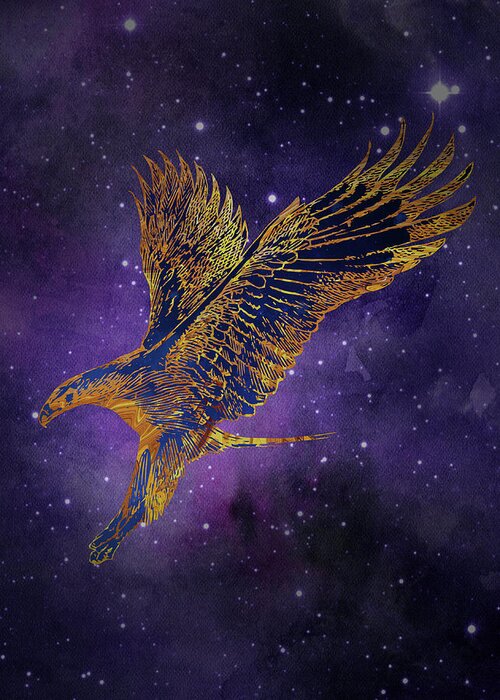 Hawk Greeting Card featuring the digital art Galaxy Hawk by Sambel Pedes