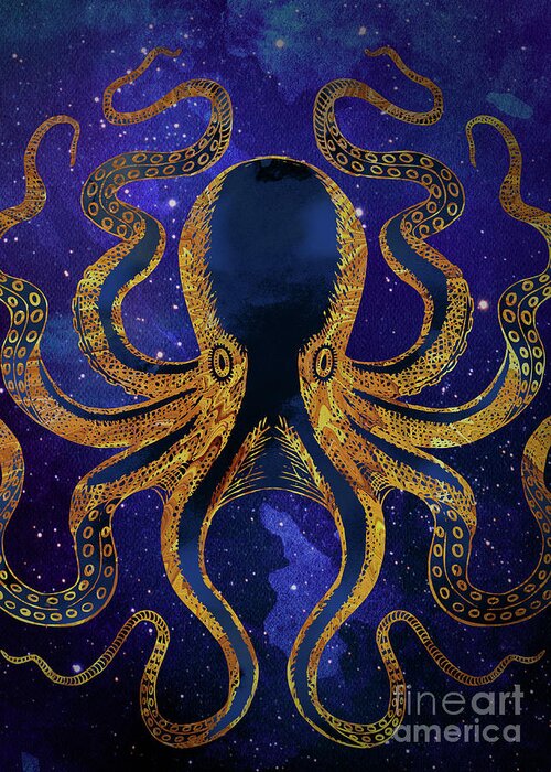 Galaxy Greeting Card featuring the digital art Galaxy Octopus by Sambel Pedes