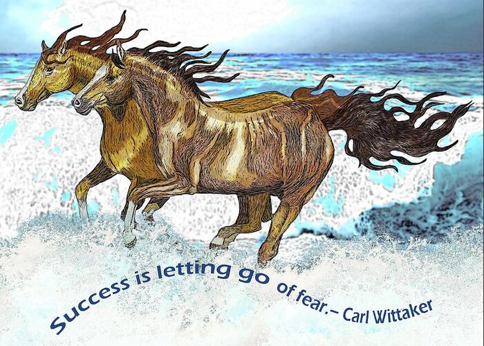 Water Greeting Card featuring the mixed media Galloping in Water by Equus Artisan