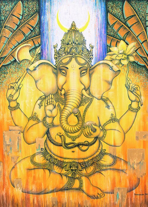Ganesha Greeting Card featuring the painting Ganesha by Vrindavan Das