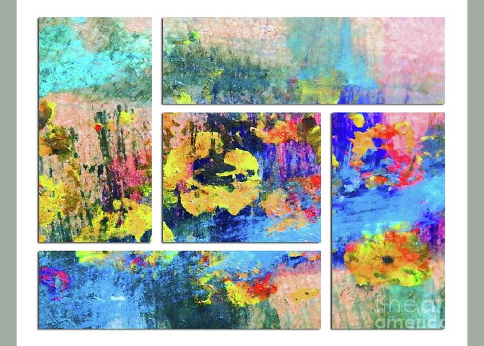 Abstract Greeting Card featuring the mixed media Garden Along the Stream Collage by Sharon Williams Eng