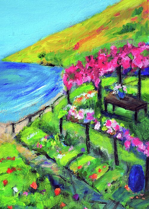 Ocean View Greeting Card featuring the painting Garden by the ocean by Haleh Mahbod