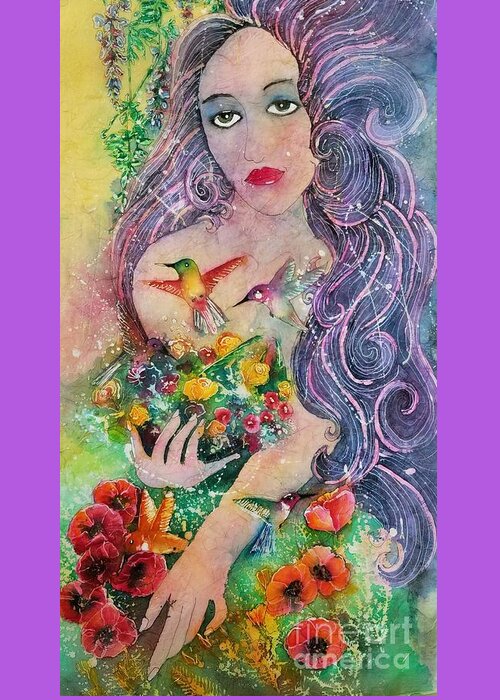 Garden. Goddess Greeting Card featuring the painting Garden Goddess of the Hummingbird by Carol Losinski Naylor