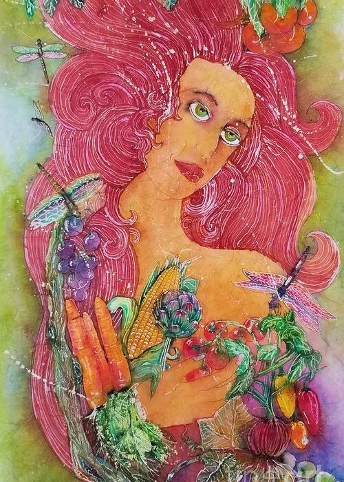 Vegetables Greeting Card featuring the painting Garden Goddess of the Vegetables by Carol Losinski Naylor