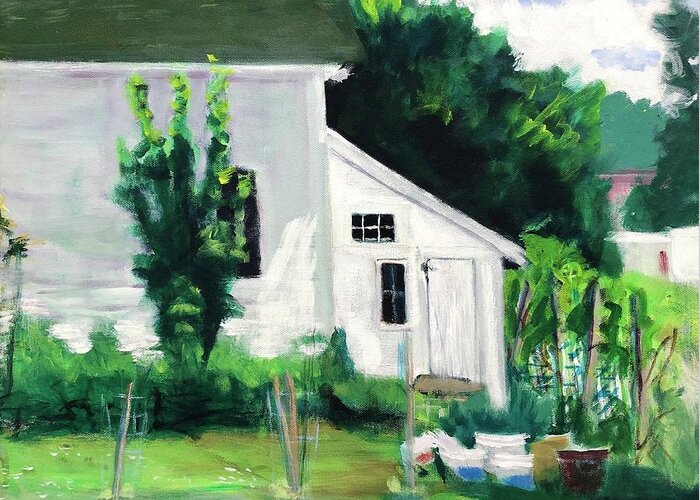 Home Town Greeting Card featuring the painting Garden Shed by Cyndie Katz