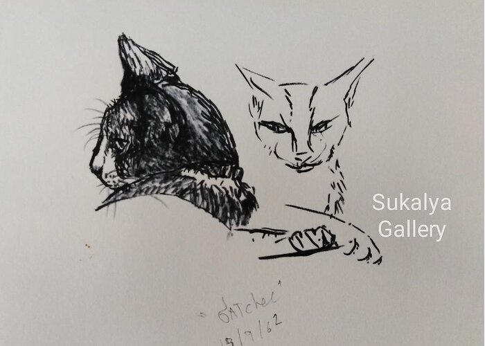 Gatchee Greeting Card featuring the drawing Gatchee and herself by Sukalya Chearanantana