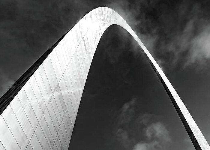 America Greeting Card featuring the photograph Gateway Arch In The Clouds Monochrome Panorama by Gregory Ballos