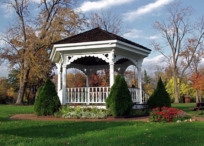Gazebo Greeting Card featuring the photograph Gazebo at Olmsted Falls - 1 by Mark Madere