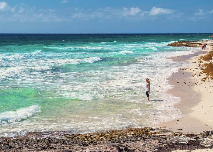 Cozumel Greeting Card featuring the photograph Gazing to Infinity on a Tropical Cozumel Mexico beach by Peter Herman