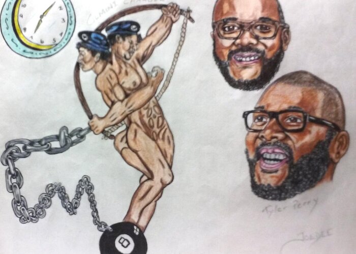 Black Art Greeting Card featuring the drawing Gemini featuring Tyler Perry by Joedee