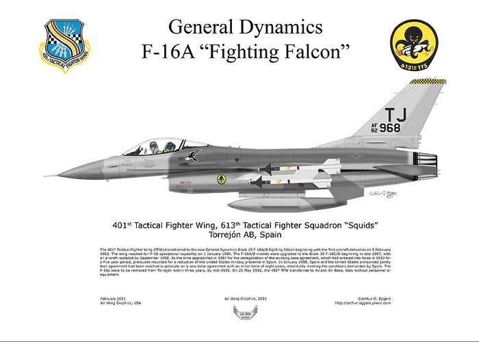 General Dynamics Greeting Card featuring the digital art General Dynamics F-16A Fighting Falcon 613TFS by Arthur Eggers