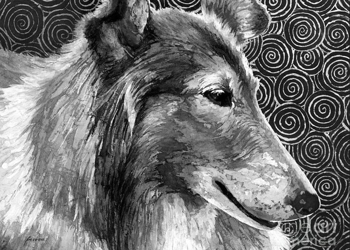 Tamu Greeting Card featuring the painting Gentle Spirit in Black and White by Hailey E Herrera