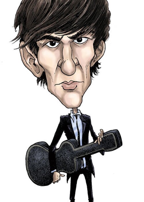Cartoon Greeting Card featuring the drawing George Harrison in color by Mike Scott