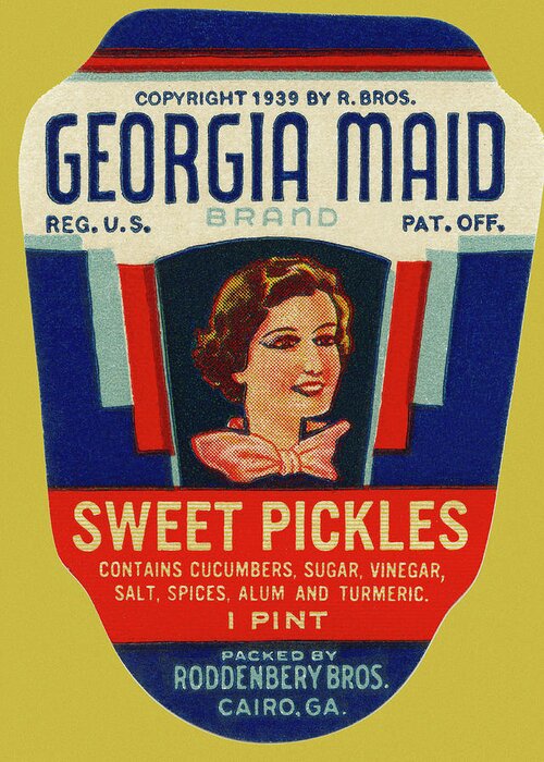 Vintage Greeting Card featuring the drawing Georgia Maid Sweet Pickles by Vintage Food Labels