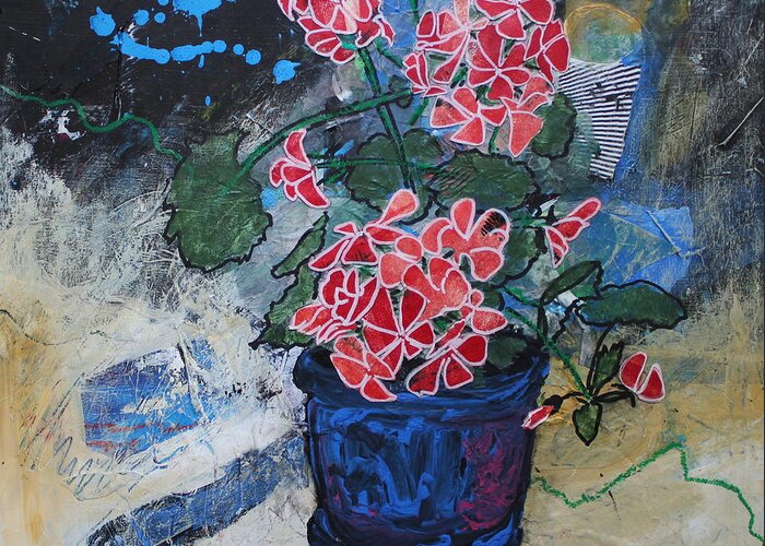  Greeting Card featuring the painting Geranium Glory by Ruth Kamenev