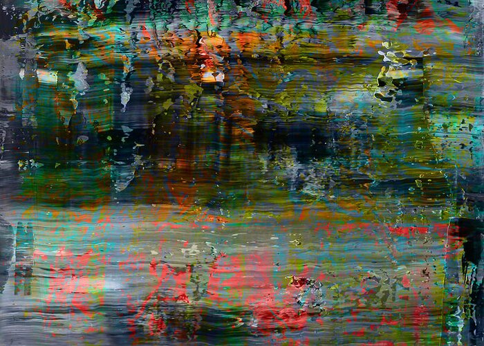 Abstract Landscape Greeting Card featuring the painting Gerhard Richter art paint. Abstract expressionism painting. by Green Palace