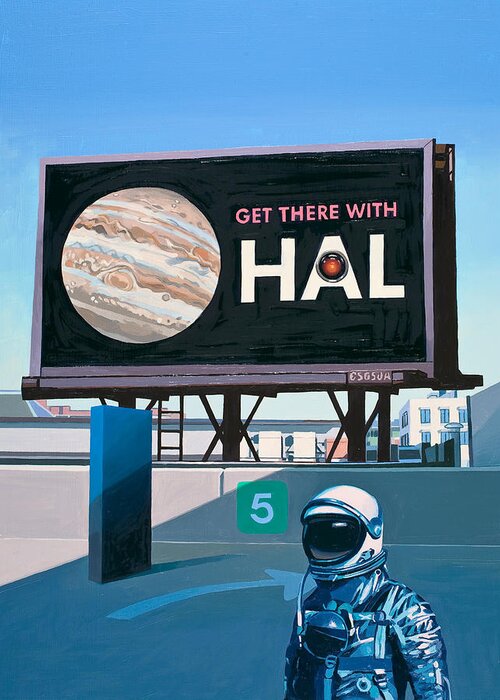 Astronaut Greeting Card featuring the painting Get There With HAL by Scott Listfield