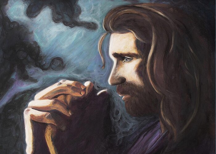 Jesus Gethsemane Gethsemene Christ Prayer Praying Faith Christian Garden Easter Greeting Card featuring the painting Gethsemane by Pamela Schwartz