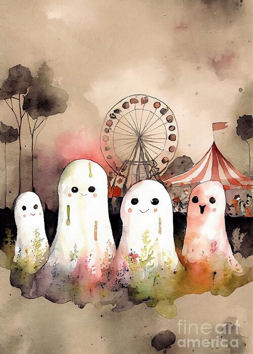 Ghost Greeting Card featuring the painting Ghost Circus by N Akkash