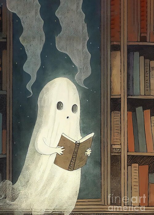 Haunt Art Greeting Card featuring the painting Ghost Studying by N Akkash