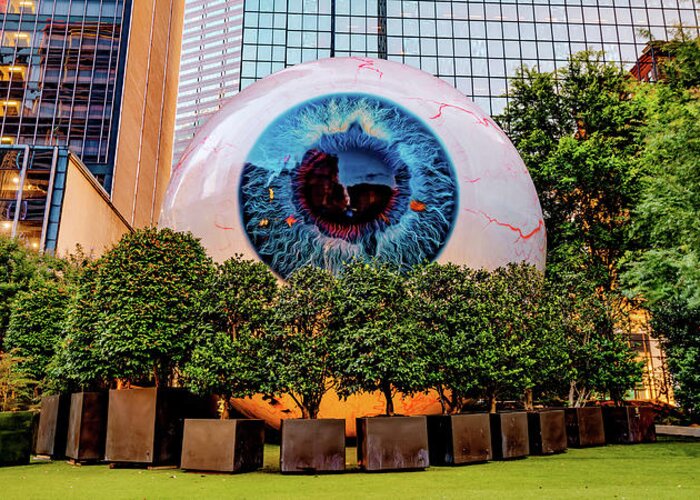 Dallas Texas Greeting Card featuring the photograph Giant Eyeball of Dallas Texas Panorama by Gregory Ballos