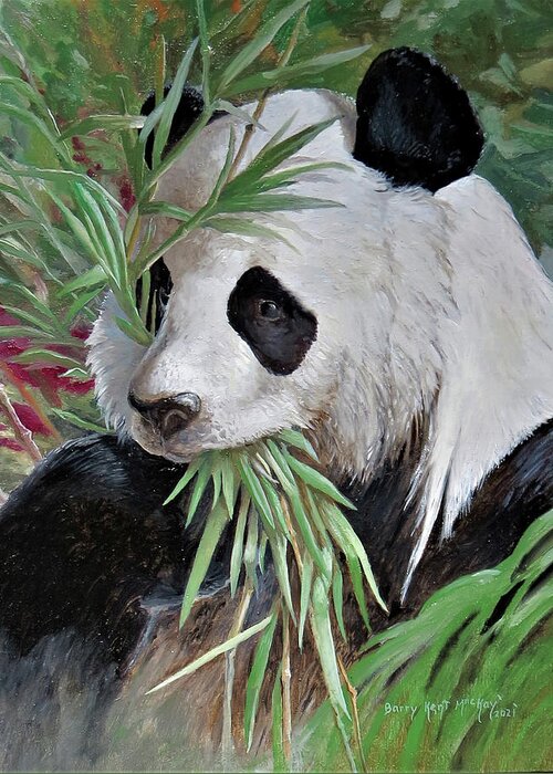 Giant Panda Greeting Card featuring the painting Giant Panda Portrait by Barry Kent MacKay