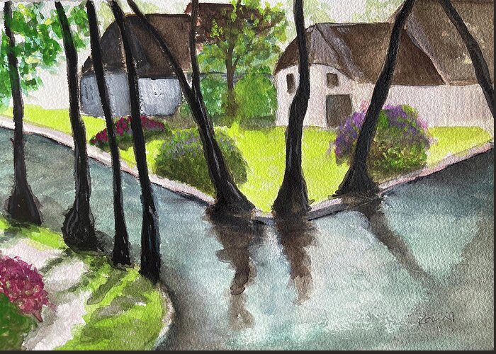 Netherlands Greeting Card featuring the painting Giethoorn Netherlands Landscape by Roxy Rich