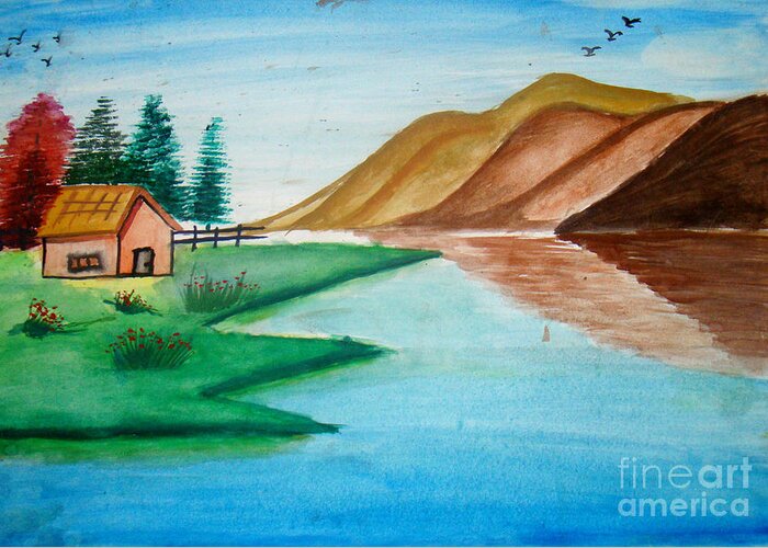 Landscape Greeting Card featuring the painting Gift of nature by Tanmay Singh