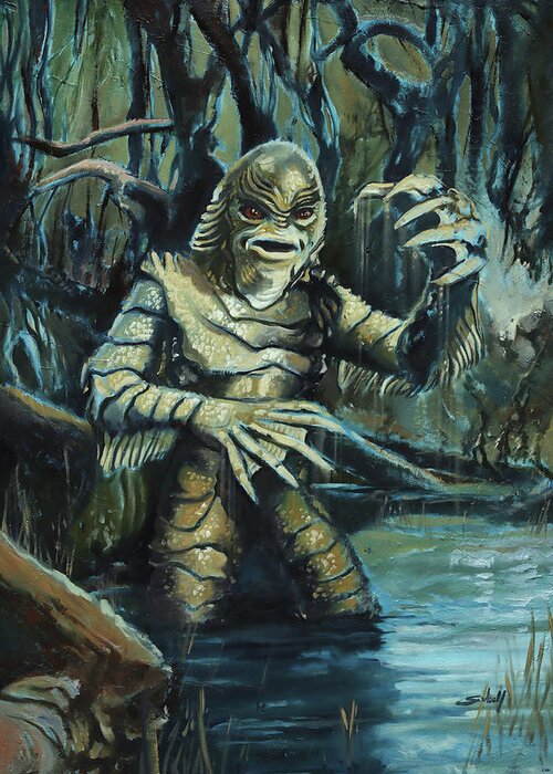 Gothic Greeting Card featuring the painting Gill-Man - Creature from the Black Lagoon by Sv Bell