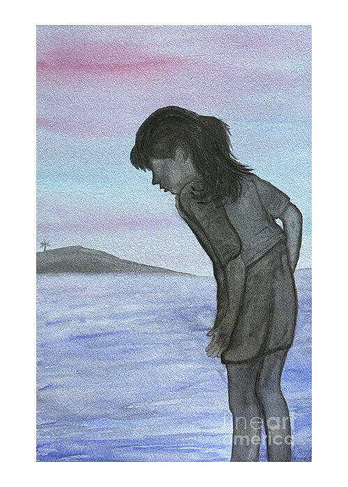 Silhouette Greeting Card featuring the painting Girl at the Beach by Lisa Neuman