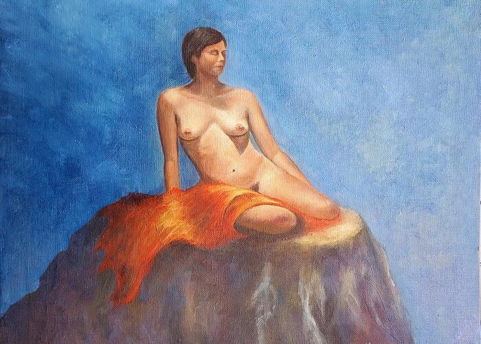 Nude Sensual Greeting Card featuring the painting Girl on fire by Lynn Buettner