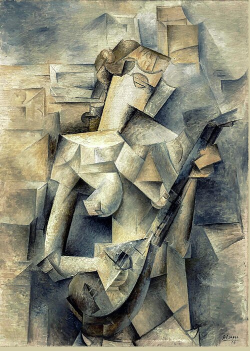 Pablo Picasso Greeting Card featuring the painting Girl with a Mandolin by Pablo Picasso by Pablo Picasso
